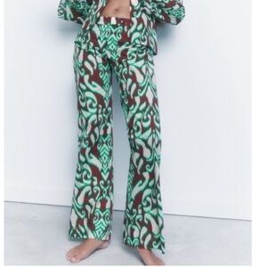 Zara Pants Flat Front Straight Leg Cotton Ikat Print Lightweight Women’s Size XS